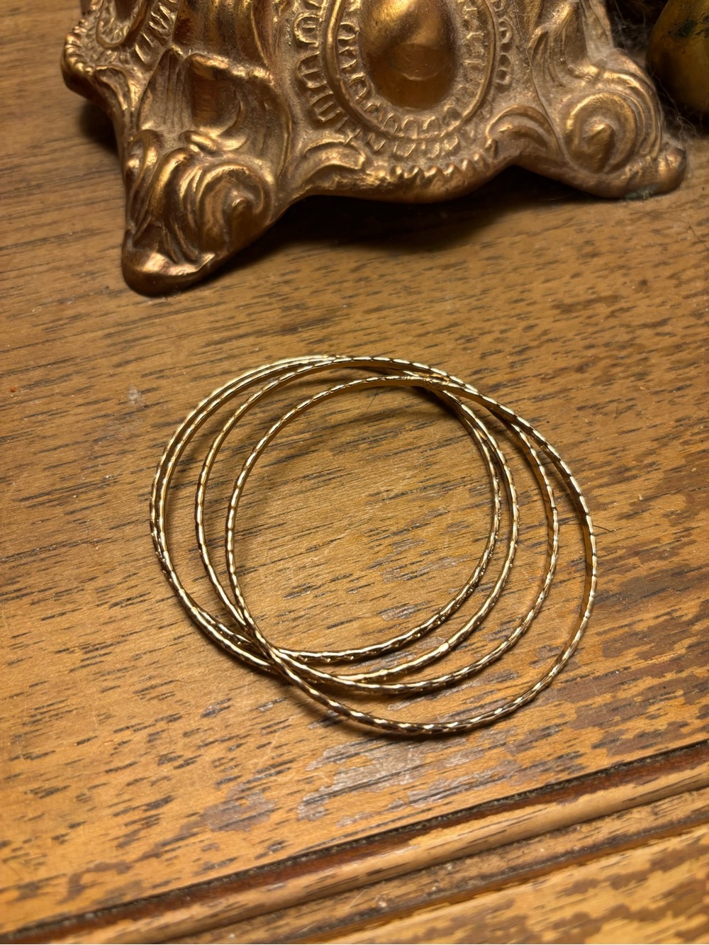 Rose Gold Textured Stacking Hoop Bracelet Set